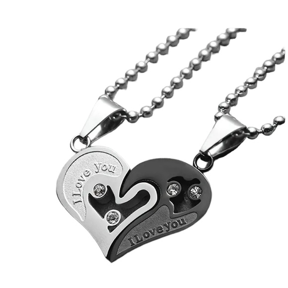 Stainless Steel Silver and Black Heart Necklace - Picture 1 of 7
